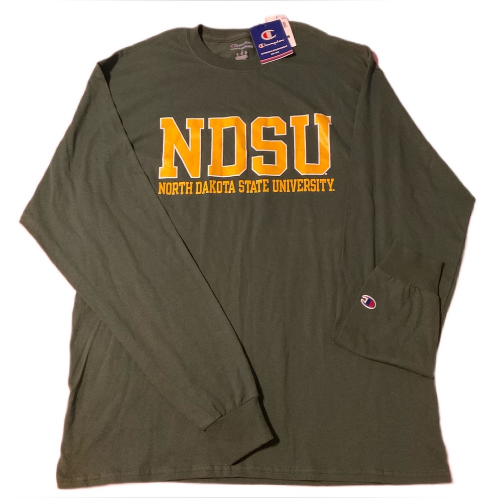 Champion NDSU North Dakota State University Size L Dark Green Long Sleeve Tee